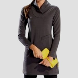 Lole Calm Shawl Collar Longsleeve Tunic Sweatshirt Dress Organic Cotton Brown S